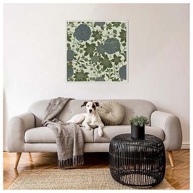 Puff Ball Vines Blue Green by Katie Oshea Framed Canvas Wall Art Print