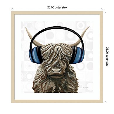 Music Cow Blue Crop by Yvette St. Amant Wood Framed Wall Art Print