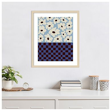 Checkerboard Flowers by Miho Art Studio Wood Framed Wall Art Print