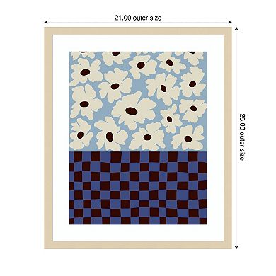 Checkerboard Flowers by Miho Art Studio Wood Framed Wall Art Print