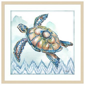 Boho Shells I Sea Turtle by Tre Sorelle Studios Wood Framed Wall Art Print