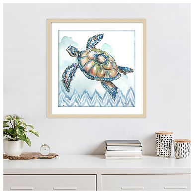 Boho Shells I Sea Turtle by Tre Sorelle Studios Wood Framed Wall Art Print