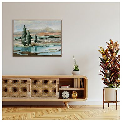 Trees Across The River by Max Maxx Framed Canvas Wall Art Print