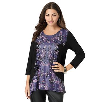Roaman's Women's Plus Size Printed Tulip-Hem Ultra Femme Tunic