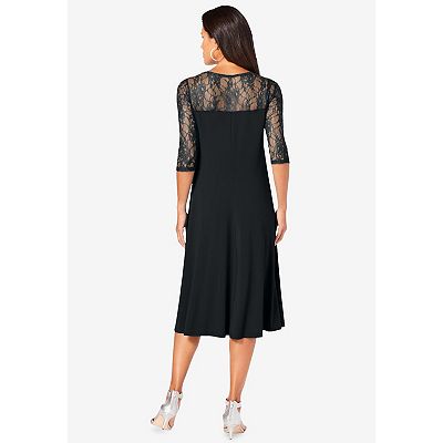 Roaman's Women's Plus Size 3/4 Sleeve Allover Lace Swing Dress