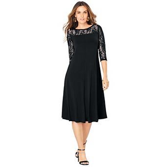 Roaman's Women's Plus Size Plus Size 3/4 Sleeve Allover Lace Swing Dress