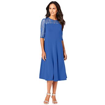 Roaman's Women's Plus Size Plus Size 3/4 Sleeve Allover Lace Swing Dress