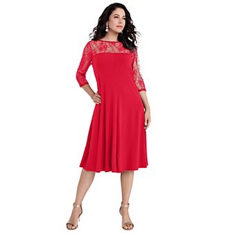 Roaman's Women's Plus Size Ultrasmooth Fabric Illusion Lace Swing Dress