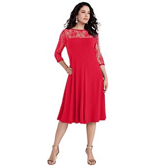 Roaman's Women's Plus Size Plus Size 3/4 Sleeve Allover Lace Swing Dress