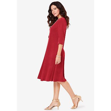 Roaman's Women's Plus Size Velour Swing Drape Dress