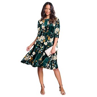 Roaman's Women's Plus Size Velour Swing Drape Dress