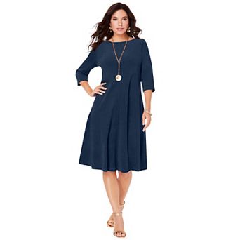 Roaman's Women's Plus Size Velour Swing Drape Dress