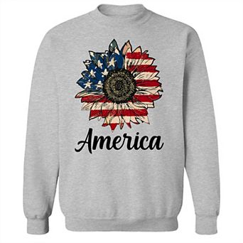 Junior's America Sunflower Script Graphic Fleece Sweatshirt