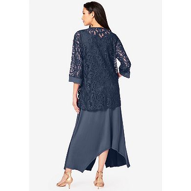 Roaman's Women's Plus Size Lace Jacket Dress Set