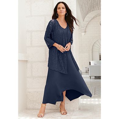 Roaman's Women's Plus Size Lace Jacket Dress Set