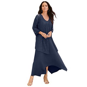 Roaman's Women's Plus Size Lace Jacket Dress Set