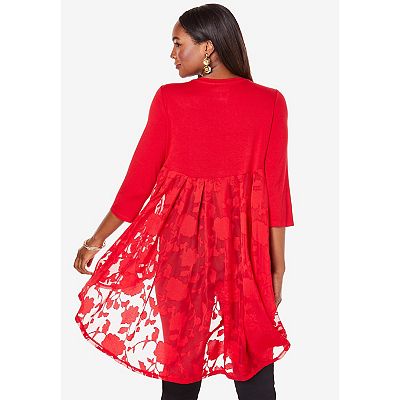 Roaman's Women's Plus Size Three-Quarter Georgette-Back Tunic