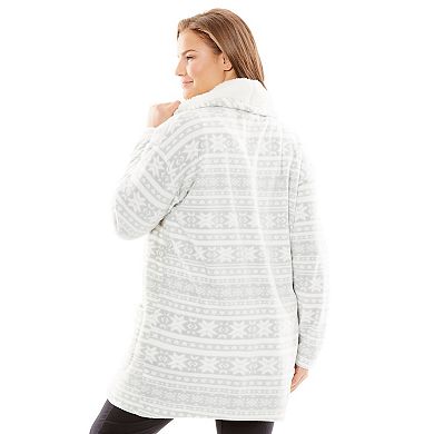 Dreams & Co. Women's Plus Size Sherpa Lined Collar Microfleece Bed Jacket