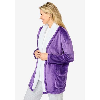 Dreams & Co. Plus Size Sherpa Lined Collar Microfleece Bed Jacket