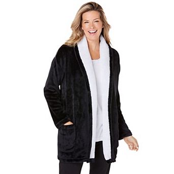 Dreams & Co. Plus Size Sherpa Lined Collar Microfleece Bed Jacket