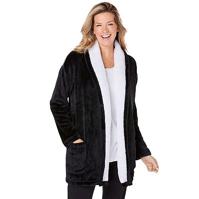 Dreams Plus Size Sherpa Lined Collar Microfleece Bed Jacket