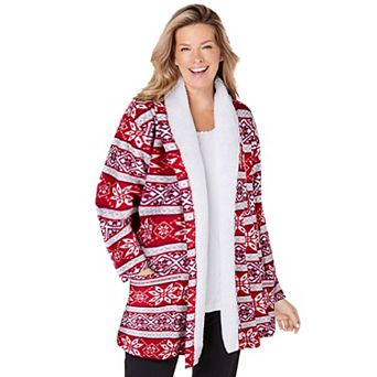 Dreams & Co. Plus Size Sherpa Lined Collar Microfleece Bed Jacket