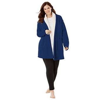 Dreams & Co. Plus Size Sherpa Lined Collar Microfleece Bed Jacket