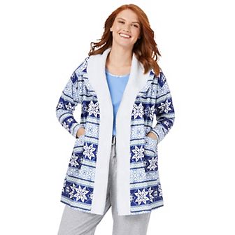 Dreams & Co. Plus Size Sherpa Lined Collar Microfleece Bed Jacket