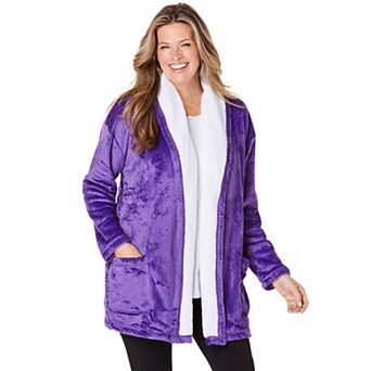 Dreams & Co. Plus Size Sherpa Lined Collar Microfleece Bed Jacket