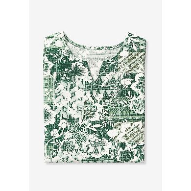 Woman Within Plus Size 7-Day Three-Quarter Sleeve Notch-Neck Tunic