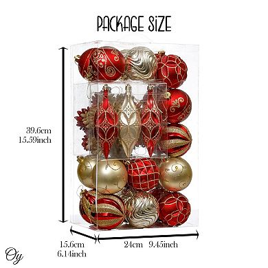 Red and Gold Glitter Luxury Shatterproof Christmas Ornament Bauble Set