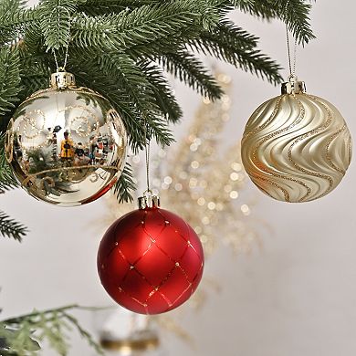 Glittery Red and Gold Christmas Ornament Bauble Set, Elegant 16 Piece Bundle