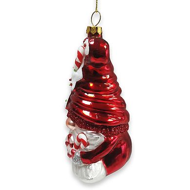 Candy Cane Gnome Glass Christmas Ornament