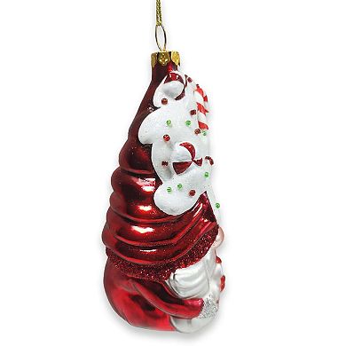 Candy Cane Gnome Glass Christmas Ornament