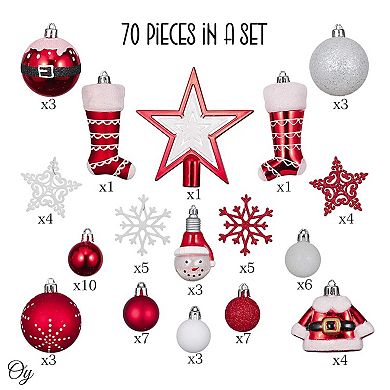 Super Santa Christmas Ornament Bundle Set, Red and White Baubles, Snowman, Suit, Belt, and Snowflake