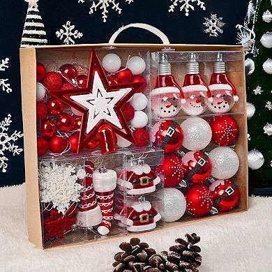Super Santa Christmas Ornament Bundle Set, Red and White Baubles, Snowman, Suit, Belt, and Snowflake