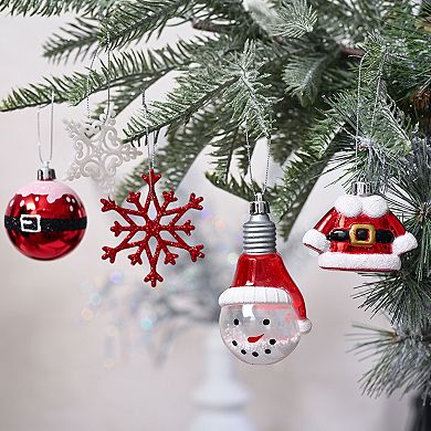 Super Santa Christmas Ornament Bundle Set, Red and White Baubles, Snowman, Suit, Belt, and Snowflake