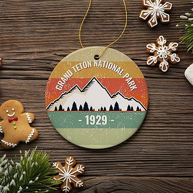 Vintage Grand Teton National Park Ornament, Circle Version 2