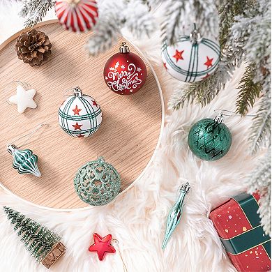 Elegantly Distinct Set of Christmas Ornaments Magenta, Green, White and Red Icicles and Stars