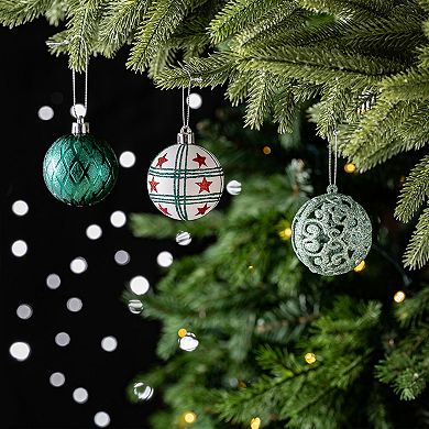 Elegantly Distinct Set of Christmas Ornaments Magenta, Green, White and Red Icicles and Stars