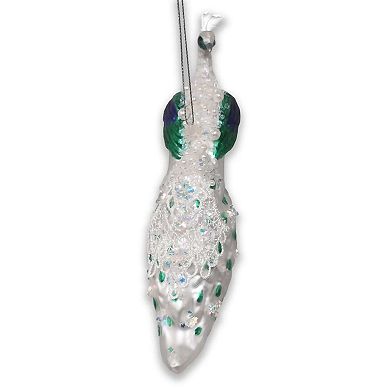 Elegant Winter Peacock Glass Christmas Ornament