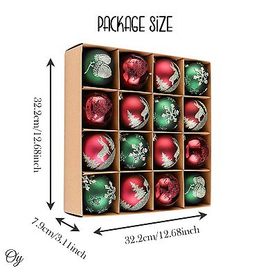 Majestic Winterly Nature Glittered Ornament Bauble Set, Red and Green Balls Bundle with Acorns, Snow