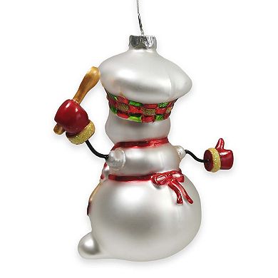 Cheerful Holiday Snowman Chef Glass Christmas Ornament