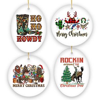 Festive Western Cowboy Christmas Ornament Bundle with Plaid Boots, Guns, and Cactus
