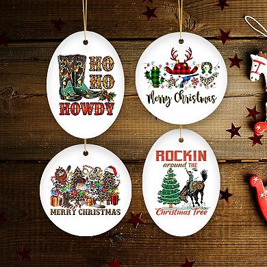 Festive Western Cowboy Christmas Ornament Bundle with Plaid Boots, Guns, and Cactus