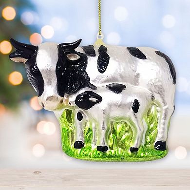Cow and Calf Glass Christmas Ornament