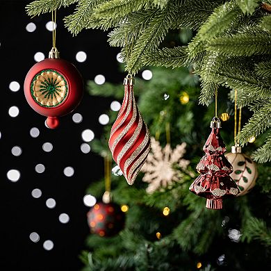 Alluring Large Christmas Ornament Set, Unique Red Green and Gold Baubles, 92 Charms