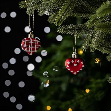 Cute and Glamorous Heart Shaped Christmas Ornament Set, 6 Shatterproof Love Baubles