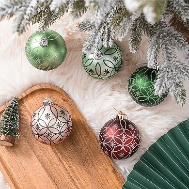 Enchanting Subtle Nature Ornament Bundle, Set of 6 Pine Green, Light Green, Mint Green, Pink and Red