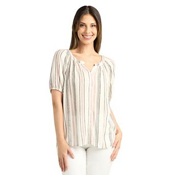 Women's AB Studio Button Front Elbow Sleeve Top